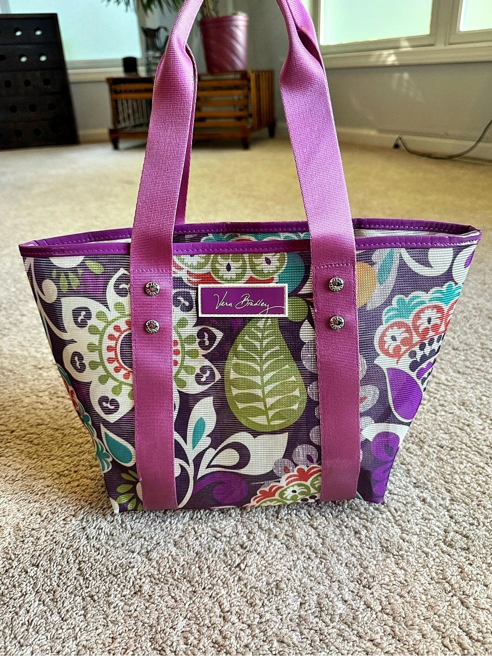 Vera Bradley Plum Crazy Mesh Beach Tote Floral Purple & Pink